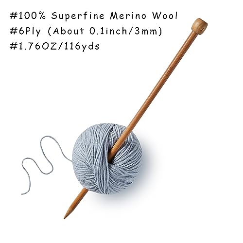 100% Merino Wool Yarn, 6-Ply Luxurious and Soft Yarn for Hand Knitting & Crocheting, 1.76 OZ/50g, 127 yds/116 Meters (Morandi Blue, 1 Ball) - color: Morandi Blue, size: 1 ball