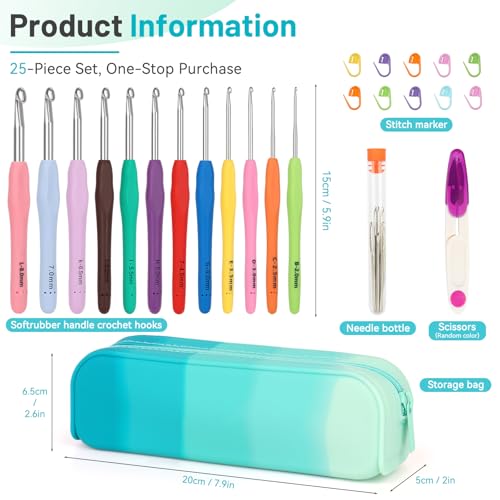 Coopay Crochet Hooks Set with Case, 12 Size Crochet Needles for Crocheting | Smooth & Ergonomic Extra Long Croche Hook for Beginner Adult Arthritic Hands,2mm(B)-8mm(L),Great DIY Craft Christmas Gift - color: Ergonomic Metal Set With Case