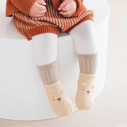 COUVER Baby Non Slip Grip Ankle Socks with Non Skid Soles for Infants Toddlers Kids Boys Girls - color: Animal Ears 2 Tone(6 Pairs), size: 1-3T