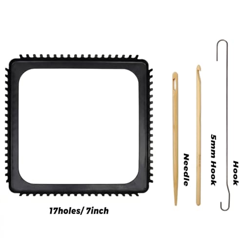 ULIONTAC Solid Metal Square Weaving Loom Tool Potholder Set (7 inch, Black) | Crochet Knitting Sewing DIY Set Craft Elastic Hoop and Yarn Weave Plate Beginner-Friendly - color: 7inch, Black