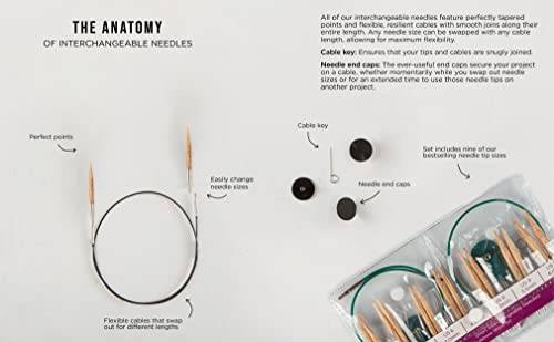 Knit Picks Sunstruck Wood Short Interchangeable Knitting Needle Set US 4-10 | 7 sizes of 2.75 inch long knitting needles in light color, includes cables, end caps, and connectors. - color: Sunstruck