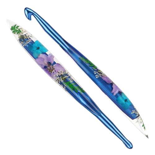 Katech 9.0mm Crochet Hook for Arthritic Hands, Long Aluminum Inline Hooks | Ergonomic Crochet Hooks with Dried Floral Grip-Elegant & Unique, Smooth Crochet Needle-Crochet Gift for Beginner&Crocheter - size: 9.0mm