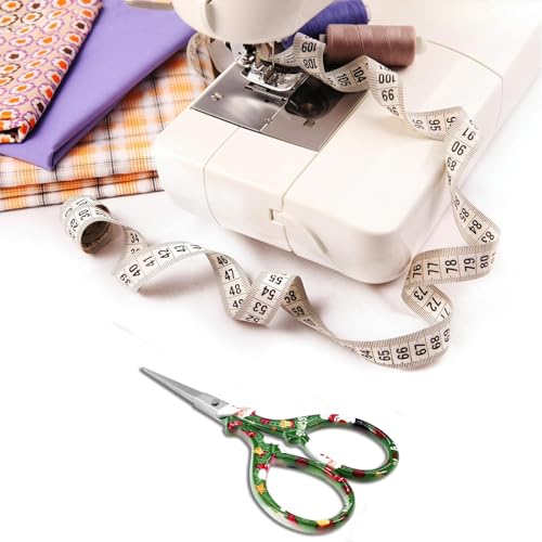 3.6 inch Scissors with Sheath for Embroidery Knitting Craft Yarn | Stainless Steel Scissors with Leather Scissor Cover Little Straight Stainless Steel Pointed Tip Shears for Thread Cutting - color: Green Christmas