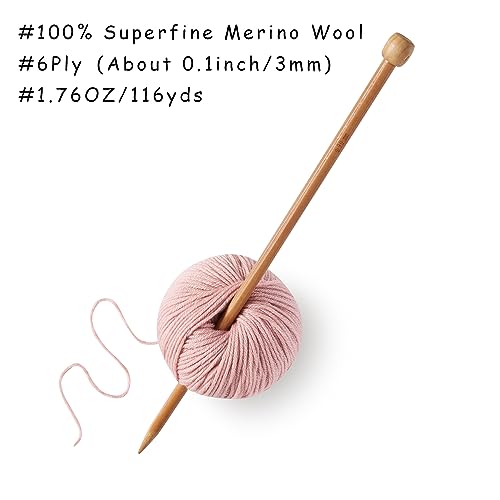 100% Merino Wool Yarn, 6-Ply Luxurious and Soft Yarn for Hand Knitting & Crocheting, 1.76 OZ/50g, 127 yds/116 Meters (Light Pink, 3 Balls) - color: Light pink, size: 3 balls