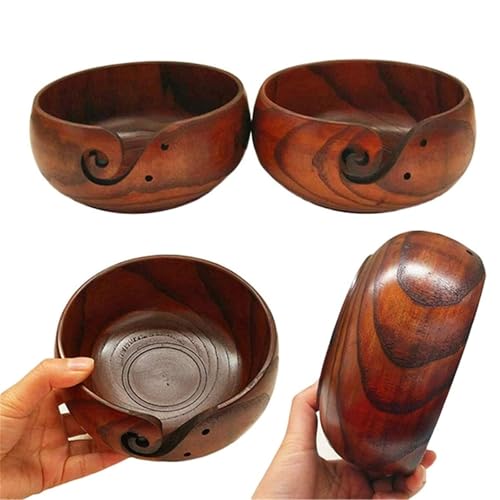 Joyeee Wooden Yarn Bowl, Yarn Holder for Crocheting, Crochet Bowl Accessories Holder with Holes Handmade to Prevent Slipping, Perfect Crochet Holder for Crocheting and Knitting Mothers Day Gift 7.9'' - color: Rosewood no lid,7.9''