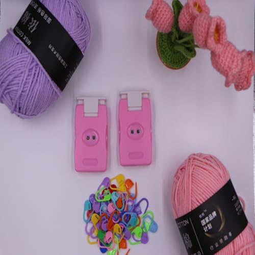 VVZOWW Knitting Tool Manual Counting Device Sweater Pole Crochet Knitting Counter 2PCS Pink - color: Pink