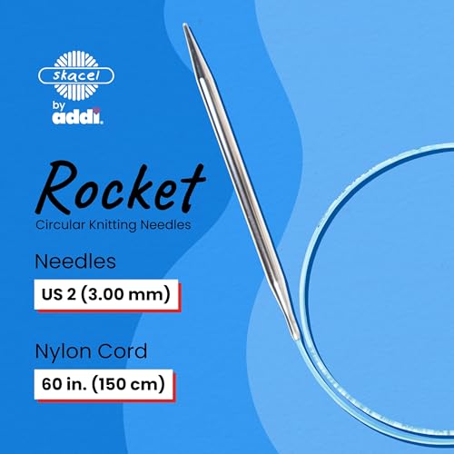 skacel by addi Rocket Circular Knitting Needles, Fixed 60 Inch (150 cm) Plated Brass Tips with Flexible Nylon Cord, 3 mm (US Size 2) - size: 3.00 mm