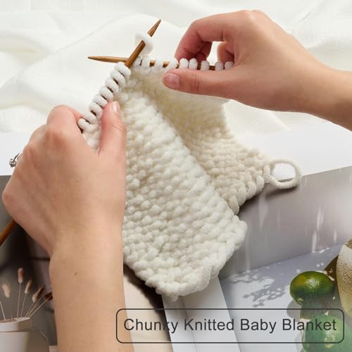 Chunky Chenille Yarn #6 Super Bulky Soft Fluffy Crochet | Easy care & beginner-friendly. Choose 0.66lb or 1.76lb. Perfect for blankets, hats, scarves, home decor. Machine washable. - color: Cream, size: 0.66LB/215yds