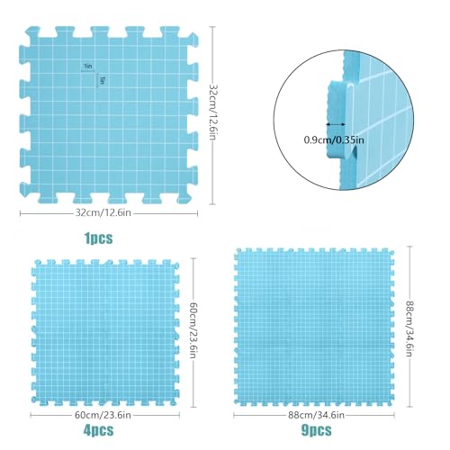 CraftyManor 9 PCS Blocking Mats for Knitting & Crochet Projects, Crochet Blocking Mat with 50 T- Pins, Knitting Board and Pins (Blue 9PCS) - color: Blue 9PCS-0.36in