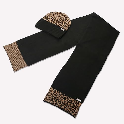 Nicole Miller New York Women's Hanging Scarf and Beanie Hat Set - color: Leopard