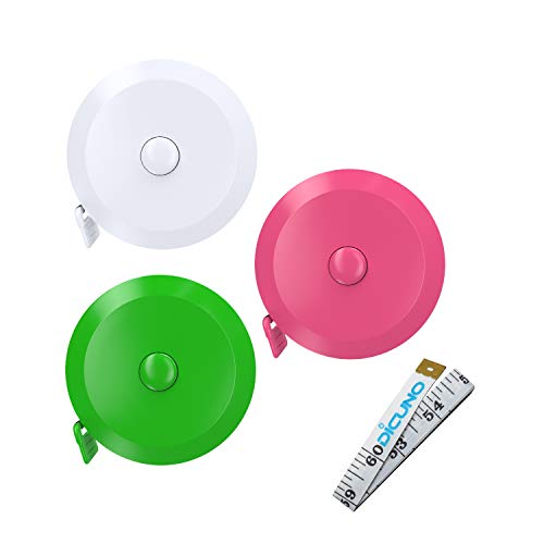 DiCUNO 3-Pack Soft Retractable Measuring Tape, 60-Inch 1.5 Meter, 3 Colors | Measuring Tape for Pocket, Body Tailor Sewing Craft Cloth Tape Measure, Color: White/Green/Pink - color: 3 Colors (White/Green/Pink)