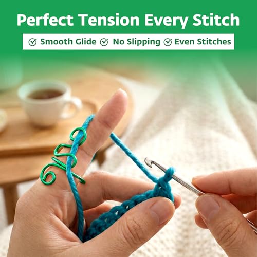 Crochet Tension Ring, Adjustable Crochet Ring for Finger, Works to Loop Yarn, Crochet Accessories, Crochet Supplies, Crochet Hooks, Gift, Resizeable, 1 Count (Green) - color: Green