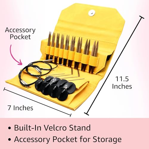 Lykke Umber 3.5-inch Interchangeable Circular Knitting Needle Set | Standard US 3, 4, 5, 6, 7, 8, 9, 10, 10.5 Dandelion Case, BirchSemi-Sharp Tips, Smooth Joins, Swivel Cables, Project Bag - color: Umber-with-Dandelion-Case