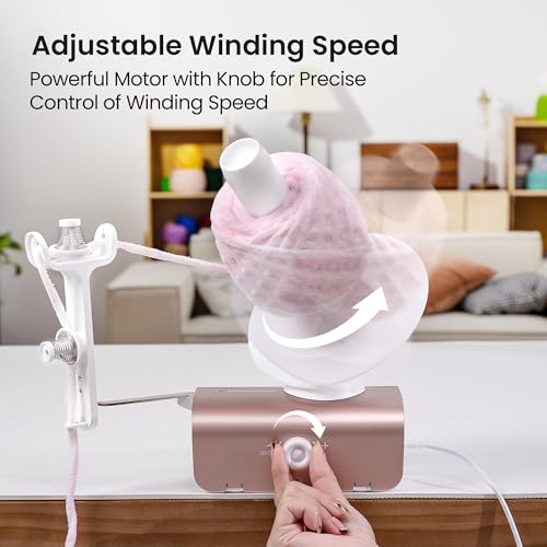 Electric Yarn Winder, Heavy-Duty Yarn Ball Winder 10 oz Large Capacity, Automatic Yarn Cake Winder Spinner Roller, Crocheting Tools Supplies for Knitting Lovers(Rose Gold)
