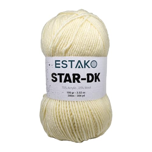 Estako Star-DK Soft Yarn for Crocheting, DK Weight 3 Wool, Cream | 75% acrylic 25% wool, 100 g, 306 yds, amigurumi, granny squares, socks, beanies, mittens, plush toys, machine washable - color: 30299 - Cream, size: Pack of One