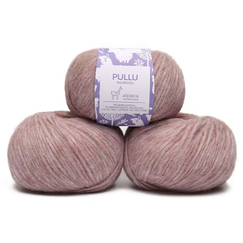 Baby Alpaca Merino Yarn 3 Skeins 150g Worsted Weight Knitting Lilac Rose | Pullu baby alpaca merino blend made in Peru 3 skeins 150g 426yd total for knitting and crochet sweaters scarves and hats - color: Lilac Rose