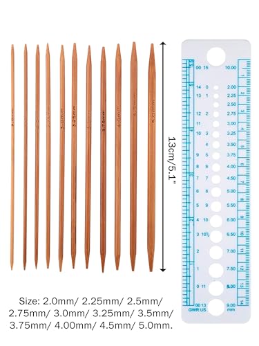 Haosie Double Pointed Knitting Needles Set, 55pcs/Set Bamboo Knitting Needles for Handmade DIY Craft Small Knitted Items, 11 Sizes from 2.0mm-5.0mm, 5.1in/13cm Length