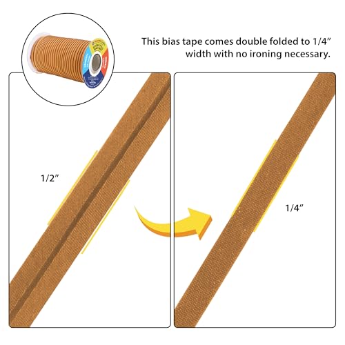 Mandala Crafts 55 Yds 1/4 Inch Camel Double Fold Bias Tape for Sewing | Machine Washable Binding Tape for Quilting, Hemming, Seams, Fabric Piping, All Fabrics & Denim, Indoor & Outdoor - color: Camel, size: 1/4 Inch 55 Yards