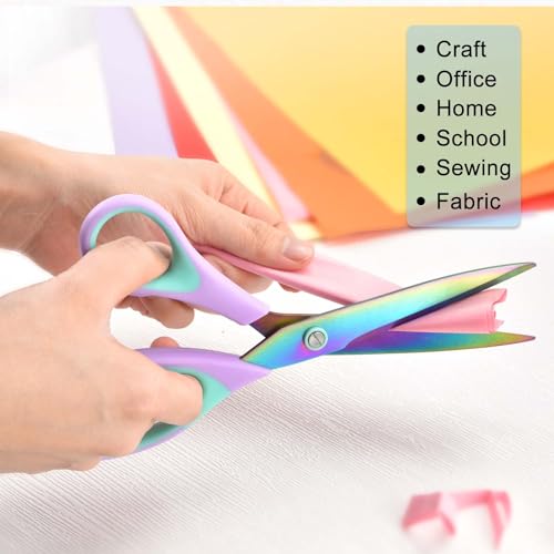 Zicolu Craft Scissors Set of 3 pack, Sharp Rainbow Titanium Coating All Purpose Scissors, Ergonomic Semi-Soft Rubber Grip, Suitable for School, Office and Household Use, 9.2''/8.5''/5.6" - color: Violet&blue, size: 3-Pack(Assorted Sizes)