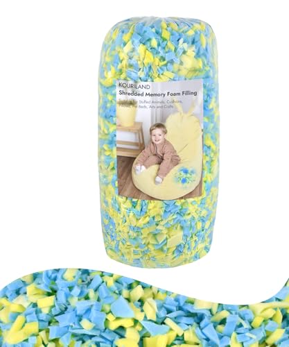 6LBS Bean Bag Filler – Shredded Memory Foam Refill | with Cooling Gel, Soft & High Resilience Foam Filling for Bean Bag Chair, Couch Cushion, Pillow, Dog Bed & DIY Crafts - color: Blue and Yellow, size: 6 LBS