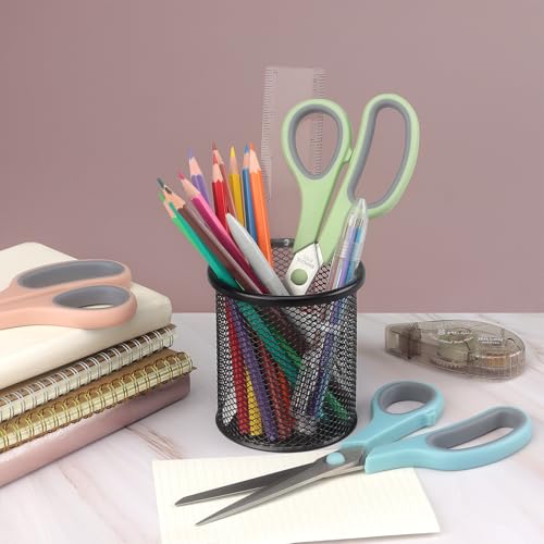 LONGKEY 8.5" Pastel Scissors 3-Pack, Ultra Sharp Stainless Steel, Gray | Soft Comfort-Grip Right/Left Hand - color: Gray