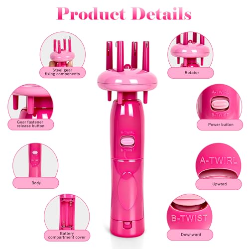YHJDC Portable Cord Maker & Fringe Twister Tool | Handheld Device to Quickly Create Twisted Tassels & Cords | Easy DIY Craft for Macrame, Scarves, Blankets（Pink）