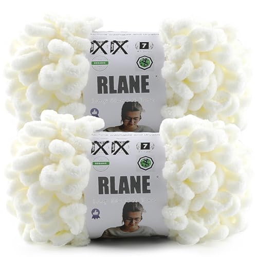 Loop Yarn for Finger Knitting Soft - Chunky Yarn for Hand Knitting - 2 Pack of 180 G/6.4 Oz - #7 Jumbo - 18 Yards - Chenille Blanket Yarn for Crocheting Blankets Amigurumi (2, Cream) - color: Cream