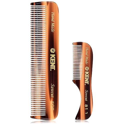 Kent 81T FOT Tortoiseshell Beard Pocket Comb Set for Men - Beard Kit for Travel and Home, Mustache Comb for Men, Mini Comb Beard Combs for Mens Grooming, Sawcut Hand polished Made in England - color: Tortoiseshell