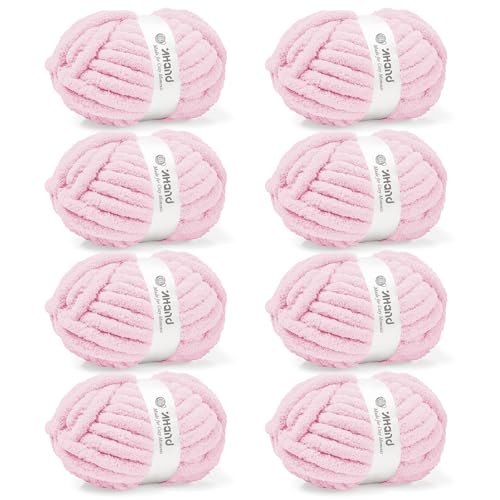 Inhand Baby Pink Chunky Chenille Yarn for Hand Knitting,Thick Bulky Mom Blanket Yarn for Crocheting,Soft Fluffy Yarn for Mother’s Day Gifts and Crafts for Women/Grandma,8 Pack (29.5Yds/8.4oz Each) - color: Baby Pink, size: 8 Pack