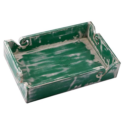 Hind Handicrafts Solid Handmade Crafted Wooden Portable Antique Yarn Storage Bowl Tray - Holder for Knitting Crochet Hook Accessories - Multipurpose Organiser (Green, 12" x 8" x 2.5") - color: Green