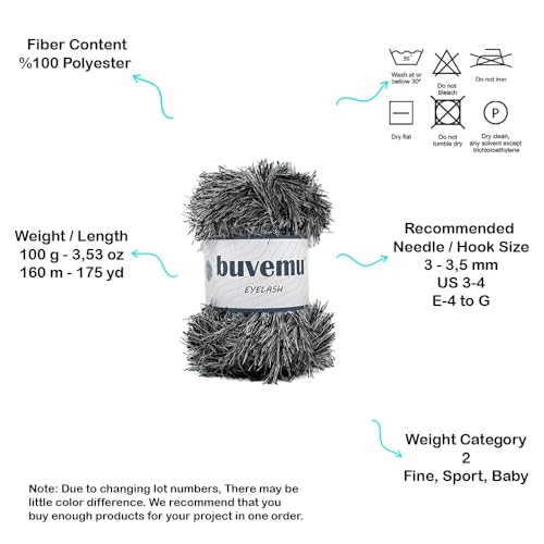 Eyelash Fun Fur Yarn for Crochet, Knitting & Crafts, Black White | 100% Polyester, 100 g (3.53 oz), 175 yd (160 m), Ideal for Amigurumi, Graduation Leis, Bags, Rugs, Scarves & Plush Toys - color: Black White, size: 1 Pack