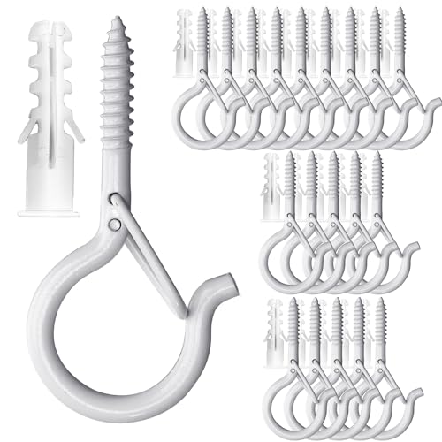 PlusRoc 20 Pack Screw Hooks for Hanging Plants Outdoor Lights(White) | Christmas Seasonal Lighting, Heavy Duty 2.2 Inch Eye Hook Cup Ceiling Hook Q-Hanger for Patio, Wall Wood Ceiling Deck Mount - color: White