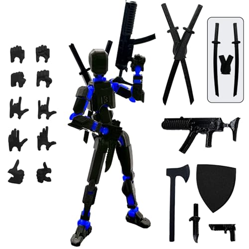 3D Printed Figure 5.54-inch Dummy13 with Weapon Expansion Set. (Black+Blue) - color: Black+blue