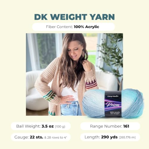 Mary Maxim Prism Yarn, Acrylic Multicolor DK Yarn, 290 Yards, Seascape | Ombre Yarn, 3 Weight, Machine Wash, For Knitting and Crochet, Create Baby Items, Blankets, Afghans, Clothing Variegated Yarn - color: Seascape