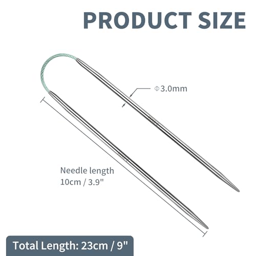 US2.5/3.0mm9-inchFlexibleCircular Double-PointedKnittingNeedles,3-PieceSet | Perfect for knitting socks, stuffed animals, fingerless gloves, coasters, and other small, delicate knitting projects - size: 3.0MM
