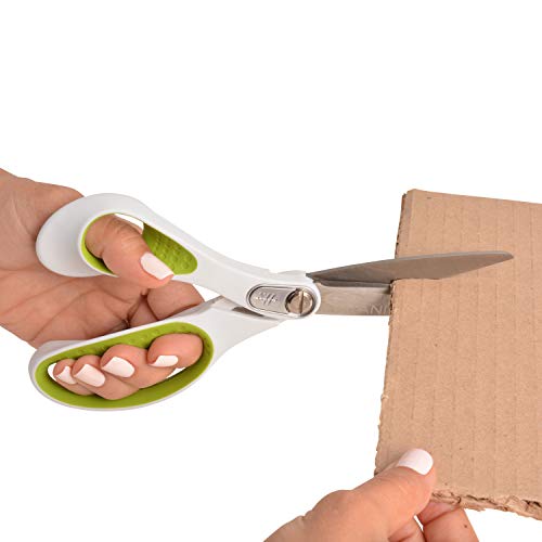 Westcott 16935 8-Inch Heavy-Duty Lefty Carbo-Titanium Scissors For Office and Home, Straight (16935) - color: White/Green