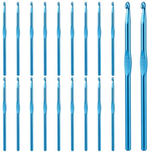 20PCS 5mm Crochet Hooks Set Aluminum Yarn Needles Blue for Beginners