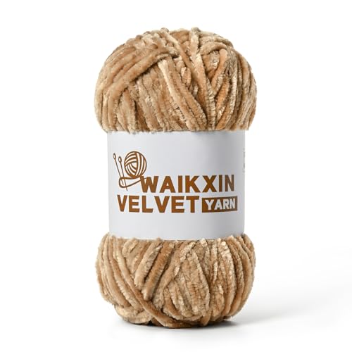 Chunky Chenille Yarn for Crocheting, Baby Yarn for Crocheting Soft, Plush Velvet Yarns, 100g (87.4 yds) Fluffy Yarn for Crochet Amigurumi (Light Khaki) - color: Light Khaki