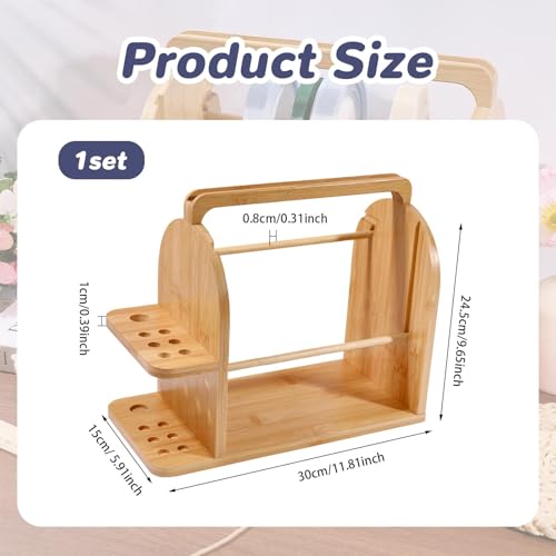 FREEBLOSS Yarn Holder 11.9 x 5.9 x 9.7" Wooden Yarn Ball Holder with Built-in Slots for Crochet and Knitting, Gift for Knitting Lovers
