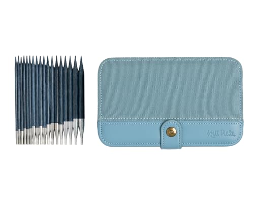 Knit Picks x DellaQ Interchangeable Knitting Needles Set with Buddy Case | 9 sizes of blue 4.75 inch long knitting needles, US 4-11, includes Dusty Blue Canvas and Faux Leather case - color: Dusty Blue and Regular Blue Needles