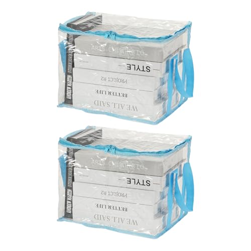 PATIKIL 12.6x9.5x9.8in Clear Storage Bags, 2PCS Plastic Storage Bags Clear Small Zippered Organizers Foldable Closet Bed Sheet Organizer Cube with Zipper for Book Clothes Yarn,M, Blue - color: Blue, size: M