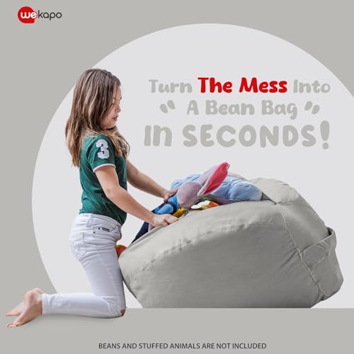 WEKAPO Stuffed Animal Storage Bean Bag Chair Cover for Kids | Stuffable Zipper Beanbag for Organizing Children Plush Toys Large Premium Cotton Canvas (Solid Grey, XX-Large) - color: Solid Grey, size: XX-Large