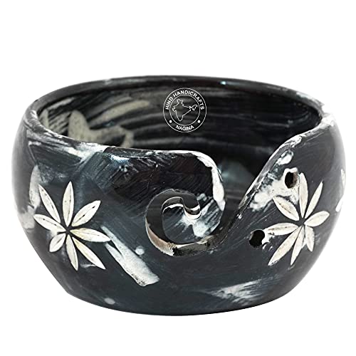 Premium Solid Dark HardWood Crafted Wooden Portable Antique Yarn Bowl Holder for Knitting Crochet - Christmas Gift Set | Hind Handicrafts (6" x 6" x 3", Blackwashed) - color: Blackwashed, size: 6" x 6" x 3"