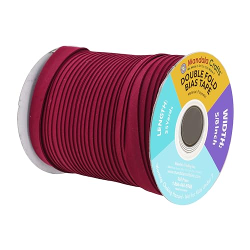 Mandala Crafts 55 Yds 5/8 Inch Burgundy Double Fold Bias Tape for Sewing | Machine Washable Binding Tape for Quilting, Hemming, Seams, Fabric Piping, All Fabrics & Denim, Indoor & Outdoor - color: Burgundy, size: 5/8 Inch 55 Yards