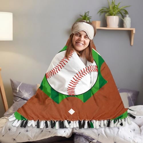 Chumia 2 Pcs/1 Set Baseball Tie Blankets Craft Kit 57 x 57 Inch Baseball DIY No Sew Fleece Blanket Red and White Sports Ball No Sew Fabric Tie Knot Throw Craft Gift for Sports Theme Party Favor - style: Red and White Baseball