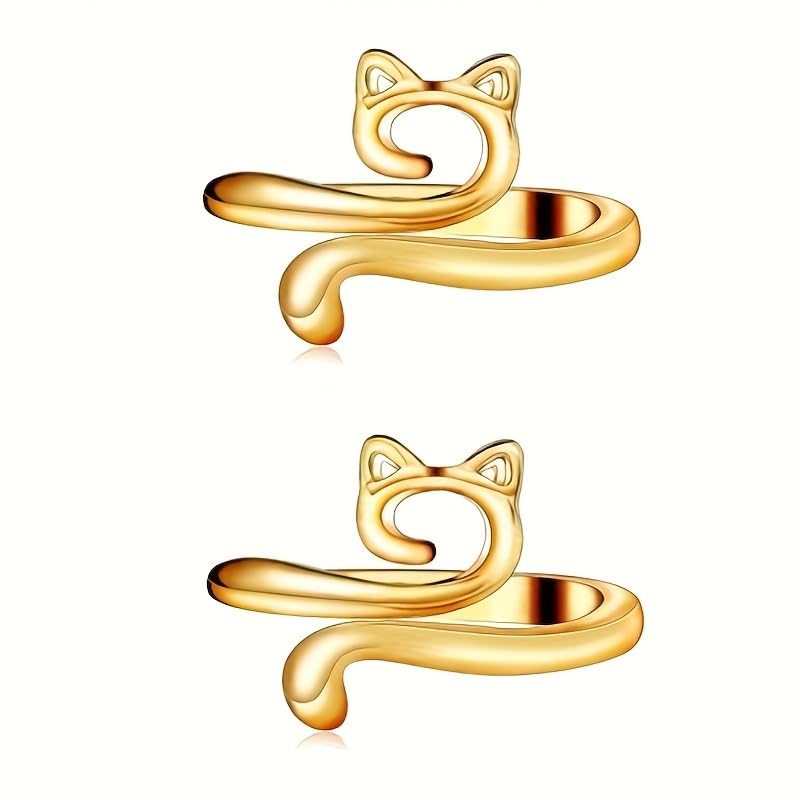 2pcs Adjustable Finger Holder - Knitting Crochet Loop Ring Yarn Guide Thimble - Faster Sewing Tools for Crocheters (2Pcs Golden Cat) - color: 2Pcs Golden Cat