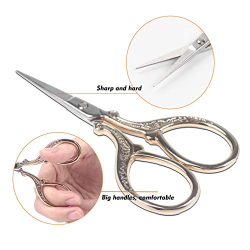 Embroidery Scissors with Leather Cover 3.6 inch Sewing Craft Sharp | Crochet Scissors for Fabric Cutting Paper Crafting Office Sewing Handicrafts Tool Small Sewing Scissors - color: Gold
