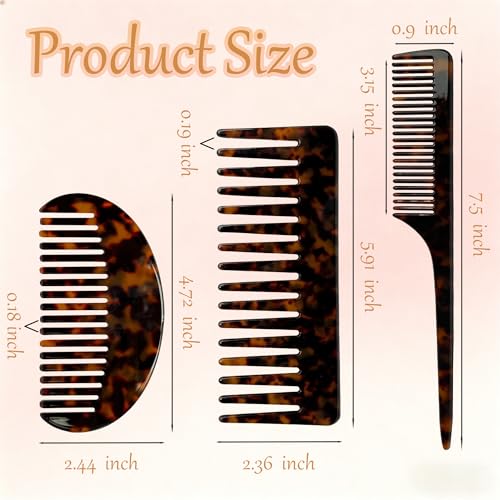 3PCS Wide Tooth Combs & Rat Tail Combs for Women - Acetate Detangling Combs for Bangs, Long, Curly,Thick,Thin,Wet and Dry Hair-Tortoise Shell Fine Tooth Hair Parting Comb for Braiding & Styling(Brown) - color: Brown