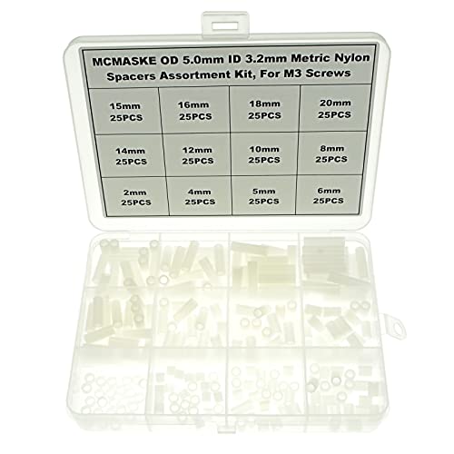 300PCS OD 5mm ID 3.2mm Nylon Round Unthreaded Spacers Standoffs Assortment Kit, Wall Plate spacers for M3 Screws,Clearance Spacers(White) - size: OD 5mm ID3.2mm