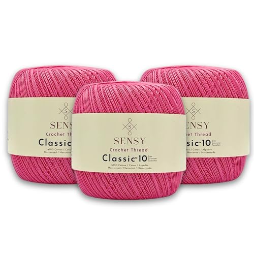 S Sensy Classic Size 10-Mercerized Giza Cotton Yarn 3 Skeins Pink 618 Yards - color: Pink, size: 3 Skeins